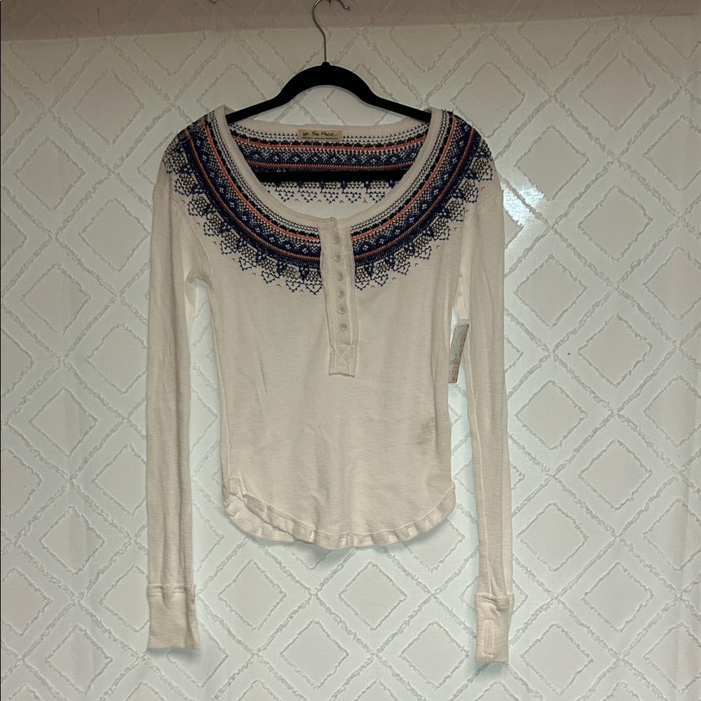 We the Free Embroidered Cream Henley